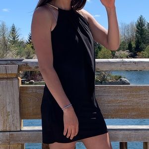 short black kensie dress with gold chain